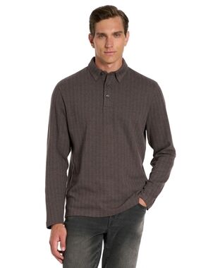 Van Heusen Men's Long-Sleeve Polo — Dark Brown